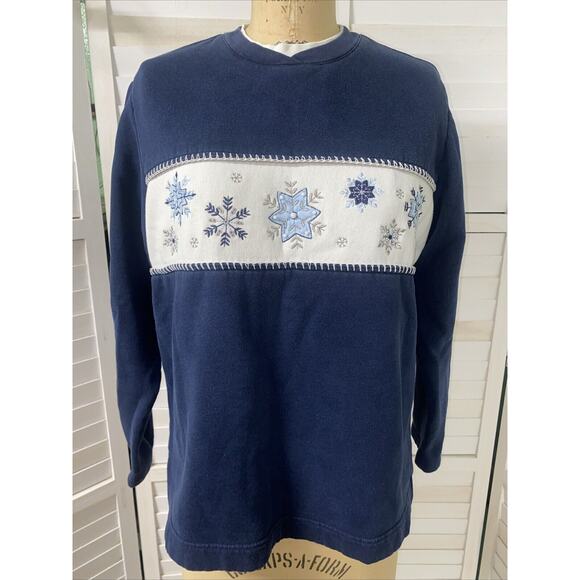 Vintage 90s Grandma Sweatshirt Blue Winter Women’s Long Sleeve Embroidery Large - Picture 1 of 8